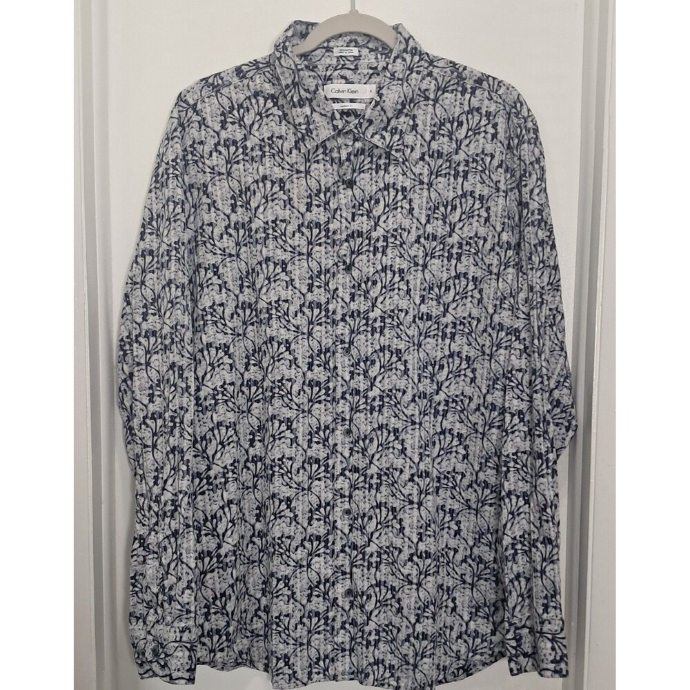 Calvin Klein Floral Shirt Men’s XL Modern Fit Blue Casual All Over Print Cotton